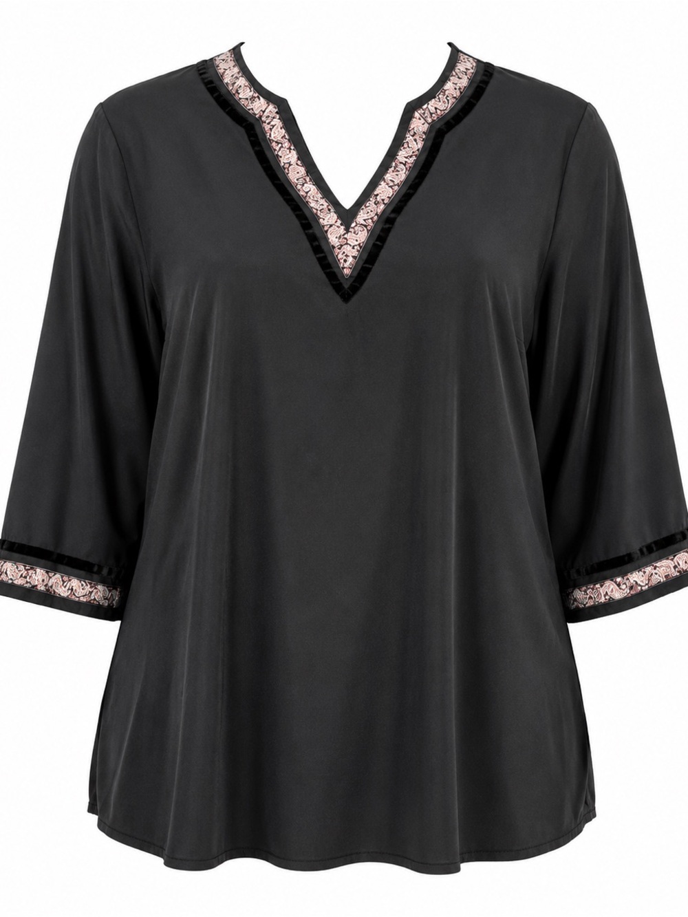 Avenue Women’s Black V-Neck Tunic Blouse 3/4 Sleeve Plus Size 22/24